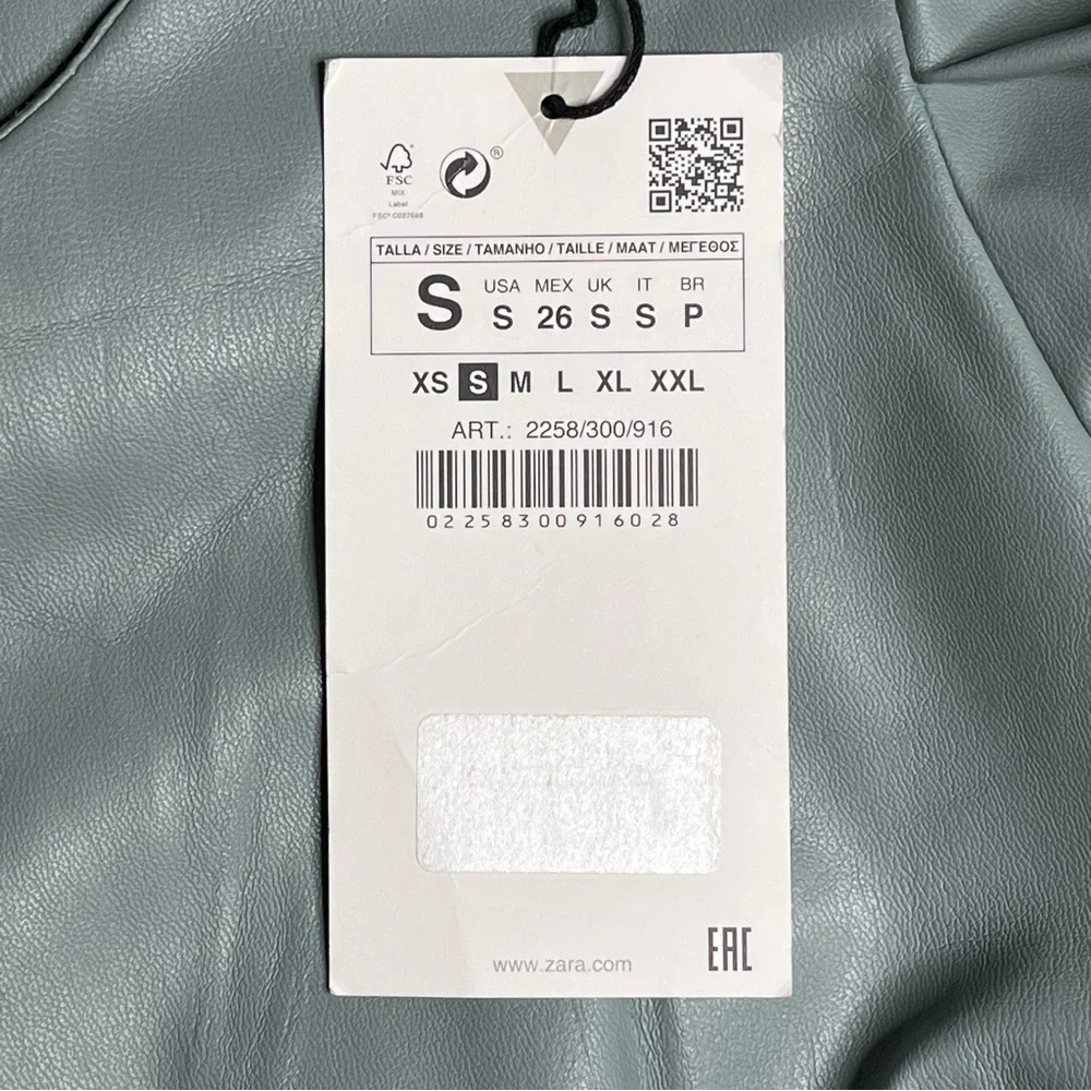 NWT ZARA Faux Leather Mini Dress Puff Sleeve Zip Wrist Green Blogger Fave - Picture 13 of 13